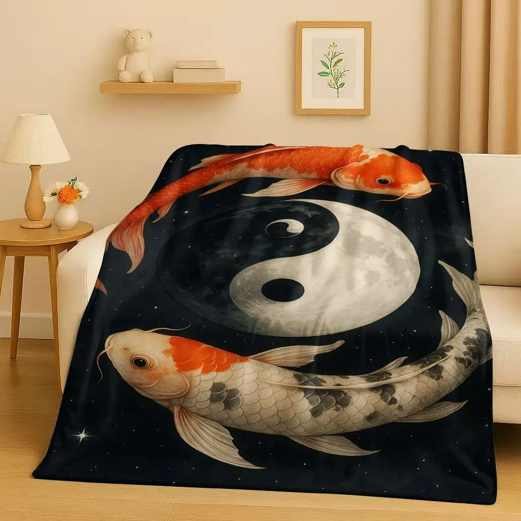 New Yin Yang Chinese Tai Chi Eight Diagrams Natural Balance Art Flannel Blanket,Soft Plush Throw for Home Bedroom Bed Sofa Cover