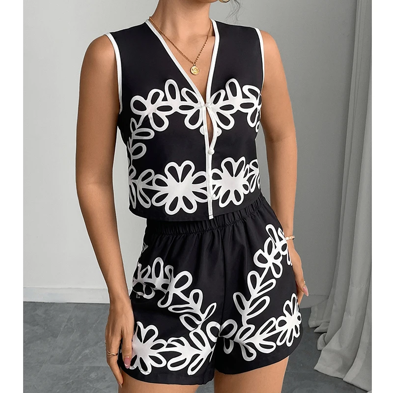 

Summer Women Clothes Set Simple Fashion Casual Sleeveless Crop Tops Vest And Shorts 2 Pieces Sets Female