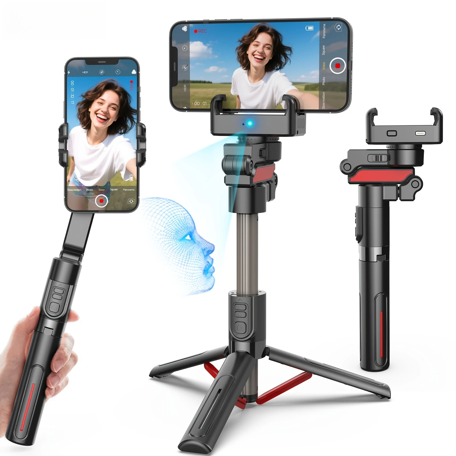 

NEW C10 Selfie Stick Tripod Gimbal with 360° Face Recognition Follow Mode, Multi-Function Phone Holder with Remote Travel Tripod