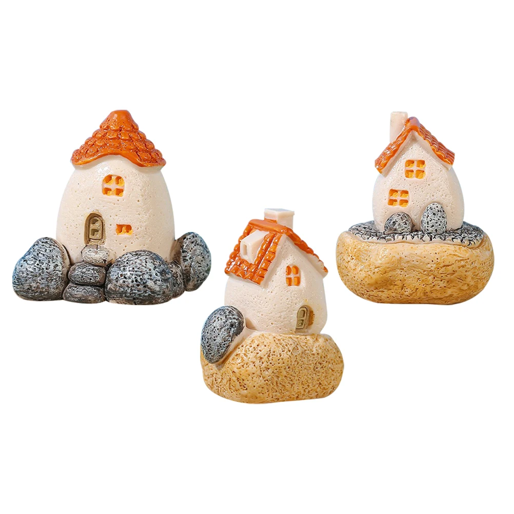 

3 Pcs Micro Landscape House Garden Resin Figures Tiny Homes Bonsai Craft Diy Crafts Small