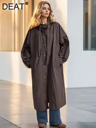 DEAT Fashion Women's Trench Coat Lapel Long Sleeves Loose Fit Covered Button Thin Windbreaker Autumn 2024 New Tide 7AB4813