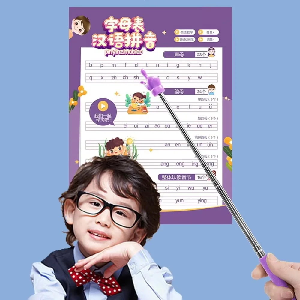 Stainless Steel Telescopic Pointer with Finger Design Hand Pointer for Whiteboard School Office Supplies Index Finger Indicator