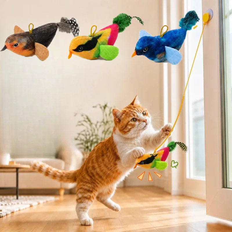 Interactive Birds Toy for Cat Wall Hanging Sound Catnip Toys Kitten Chasing Teasing Toy Self-hilarity Cat Toy