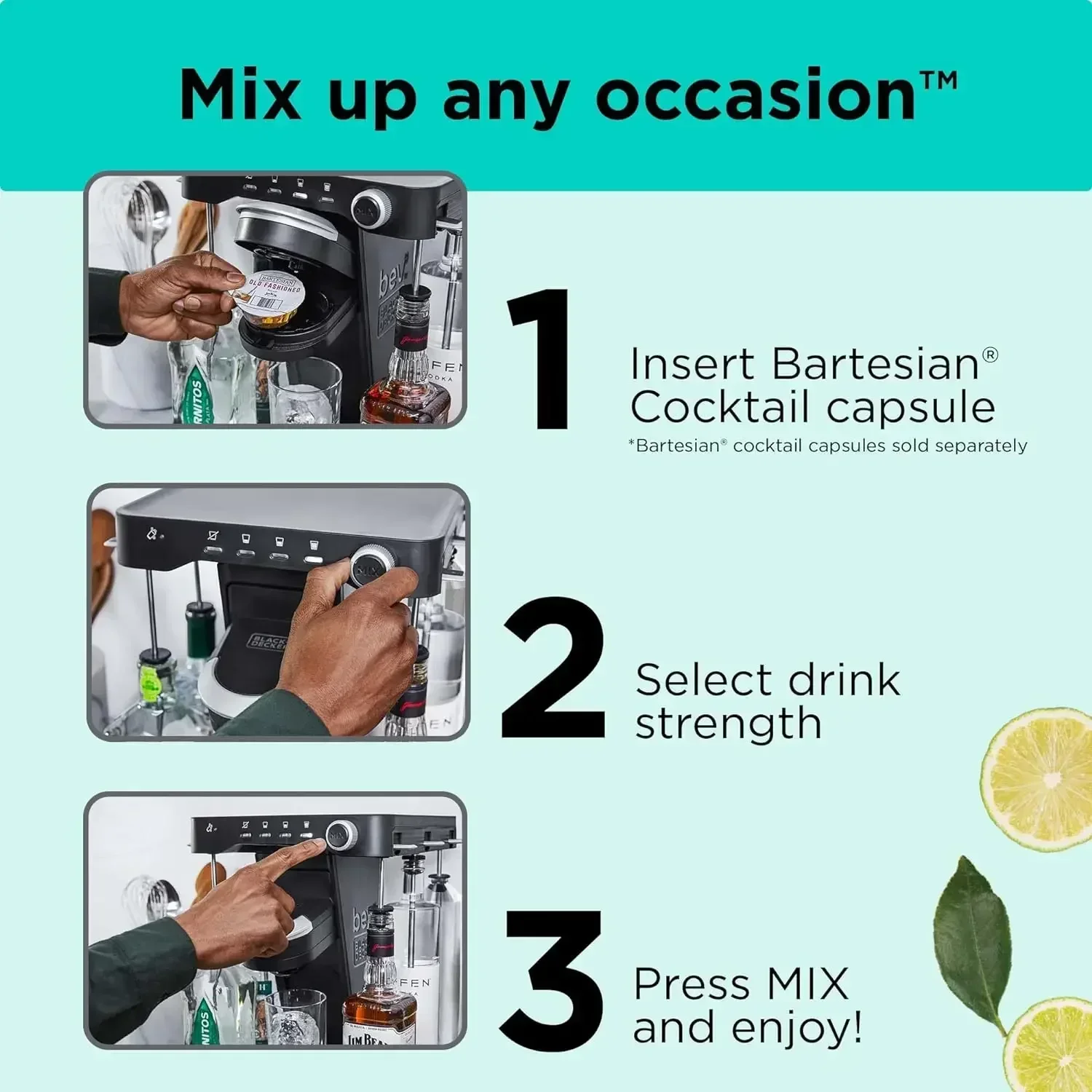 bev by BLACK+DECKER Cocktail Maker Machine and Drink Maker for Bartesian capsules (BEHB101) Medium