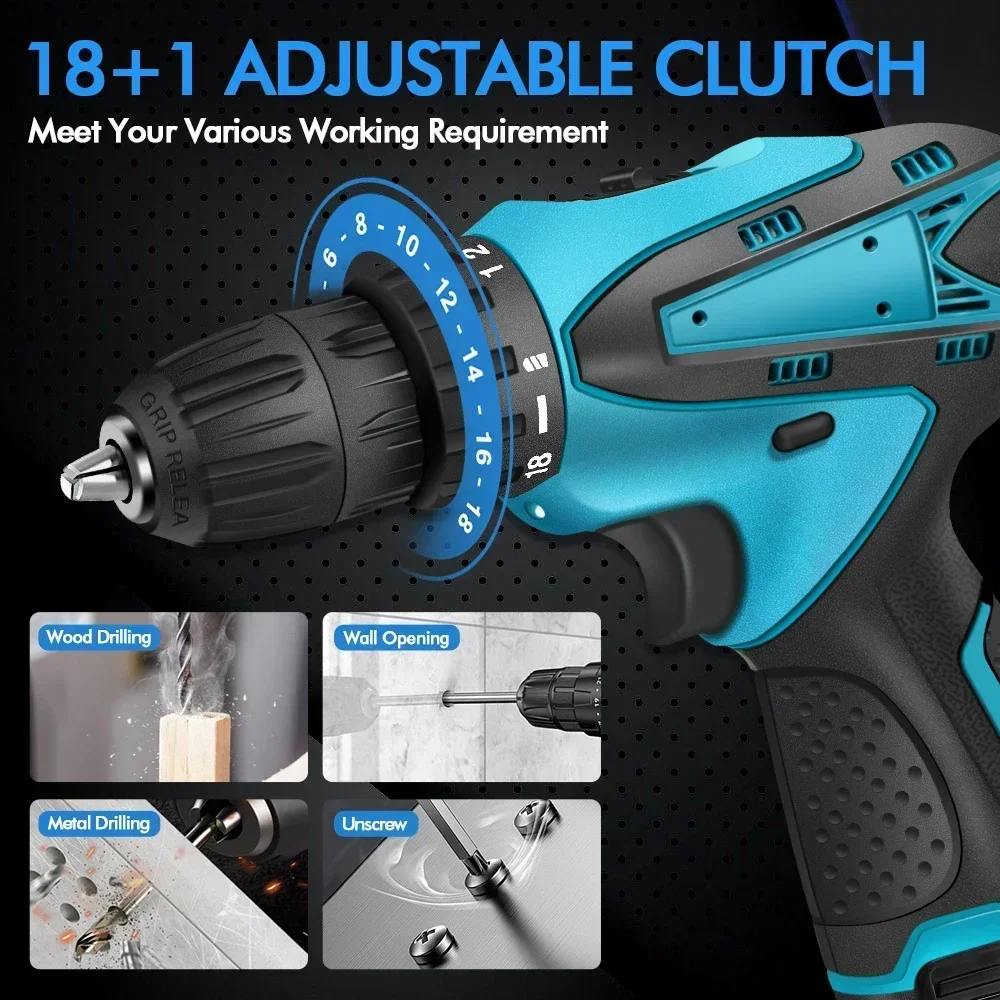 Electric Impact Drill 32N. m Multi-function Electric Screwdriver Wireless Harmer Drill Power Tool For  12V Battery