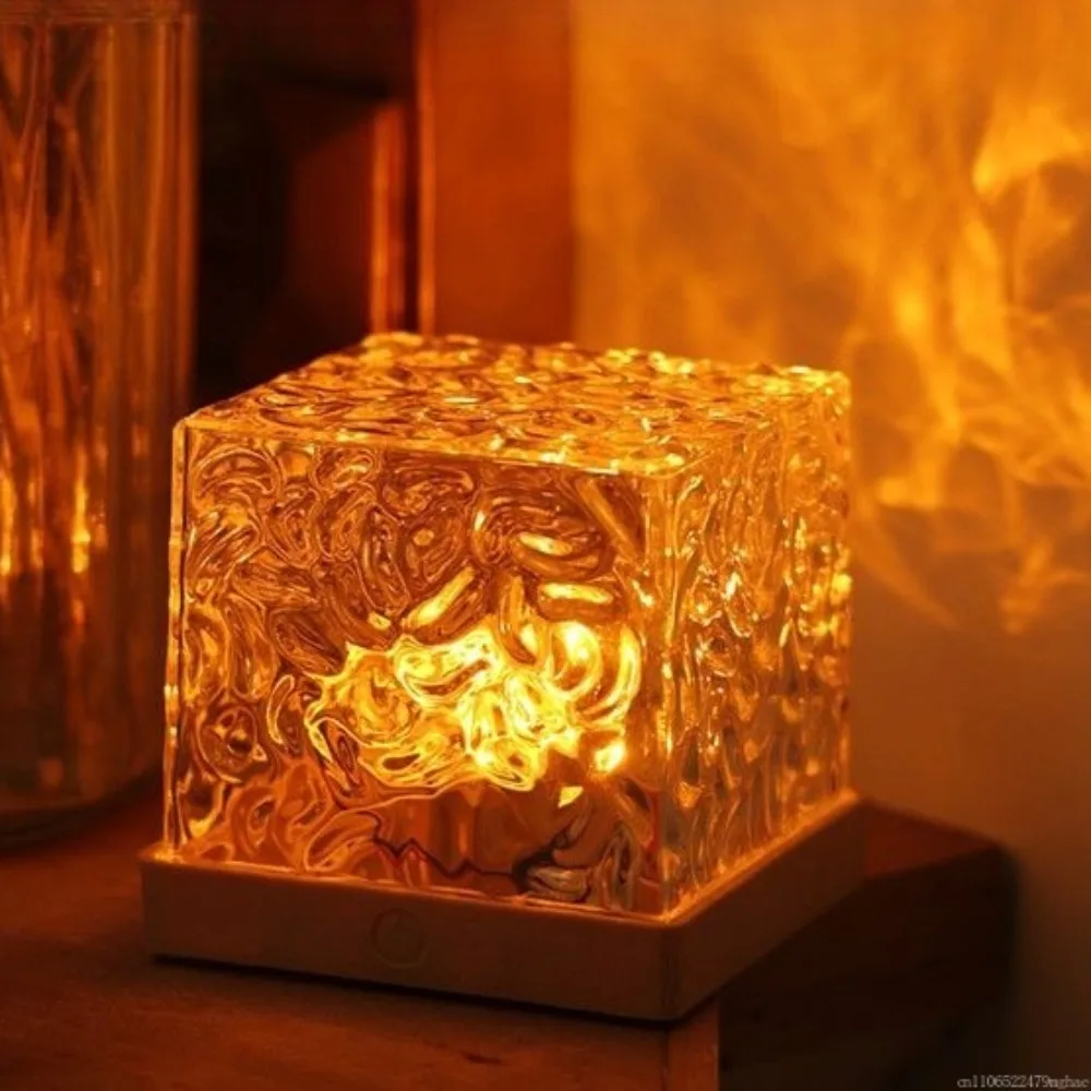 Square Dynamic Rotating Water Ripple Atmosphere Lamp,Romantic High-Design Night Light for Couples&Bedroom Sleep Ambient Lighting
