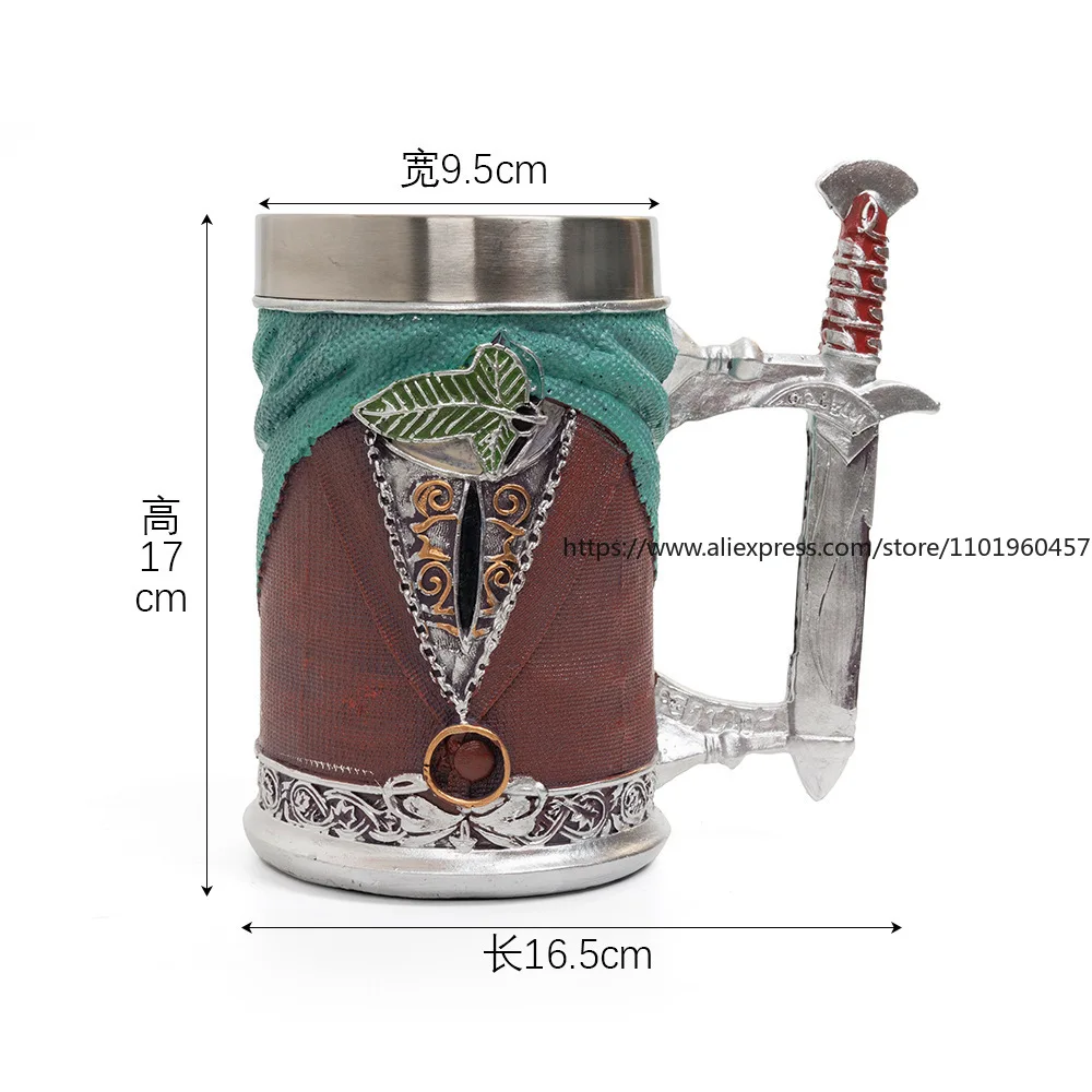 نشأة القرون الوسطى الجديدة سيد الخواتم زجاج البيرة سعة كبيرة الفولاذ المقاوم للصدأ شخصية مضحك السيف مقبض كأس للنبيذ #6