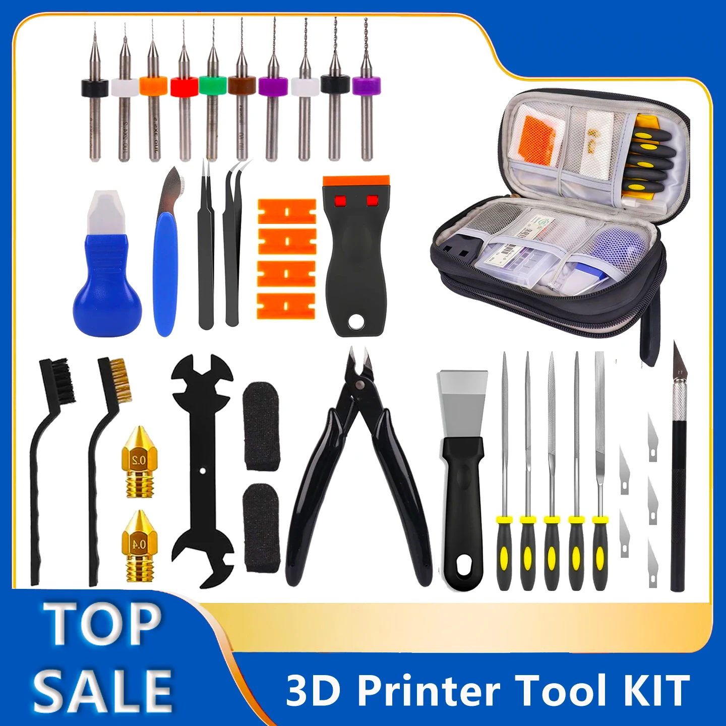 3D Printer Tool Kit 39PCS Maintenance with Nozzle Cleaning Tools, Scraper, Brushes, File Set, Cutter, Knife for FDM SLA Printers