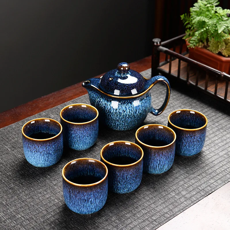 

Reaction Glaze Ceramic Kung Fu Teapot Teacup Set, Accessories with Gift Box