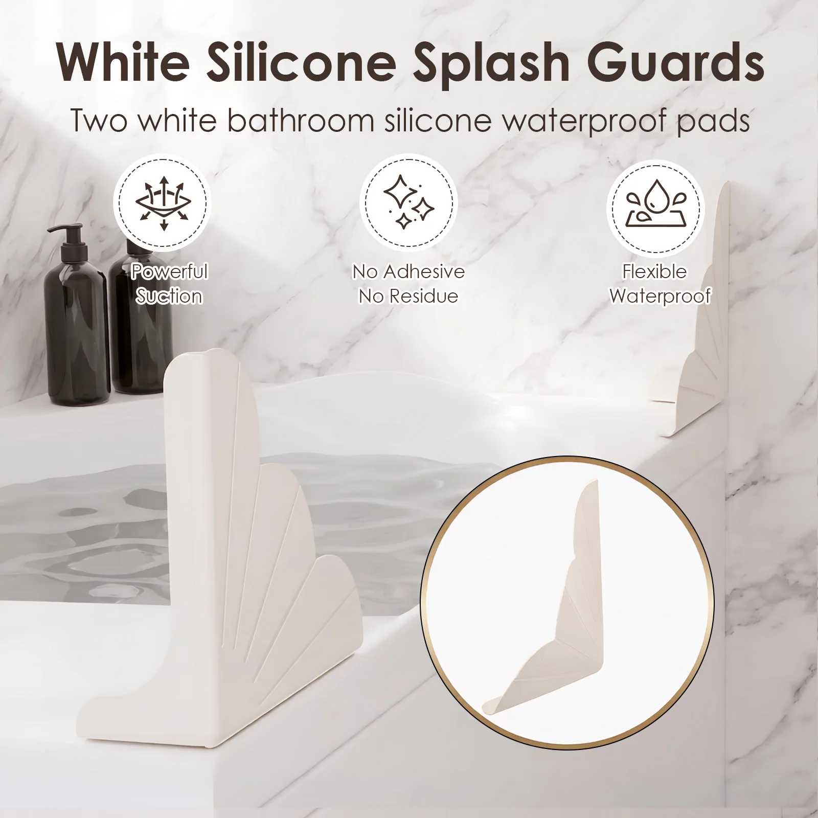 2Pcs Self- Adhesive Shower Splash Guard Silicone Bathtub Water Guards Easy to Install Wash Basin Water Tub Corner Blocking