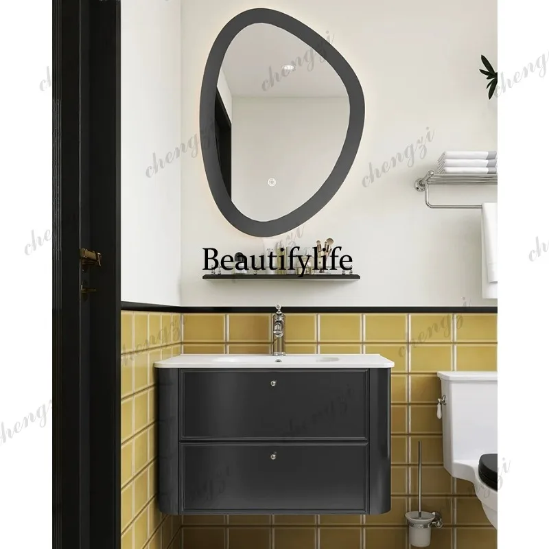 French retro style solid wood washbasin, oak bathroom cabinet combination medium and ancient style washbasin