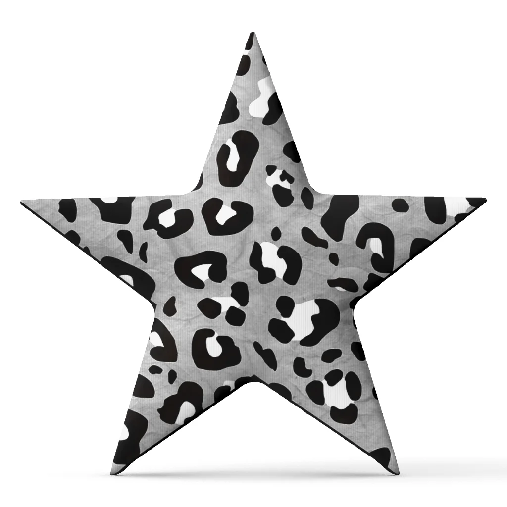 Leopard Print Star Shaped Plush Pillow Irregular Stuffed Cushion Black Gray White Throw Pillow Sofa Accent Home Decor Gift