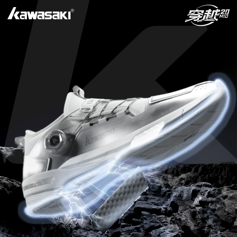 Kawasaki CROSS SPACE MID 2.0 sepatu Badminton pria, sepatu olahraga profesional ditingkatkan menyerap guncangan kenop otomatis 2024