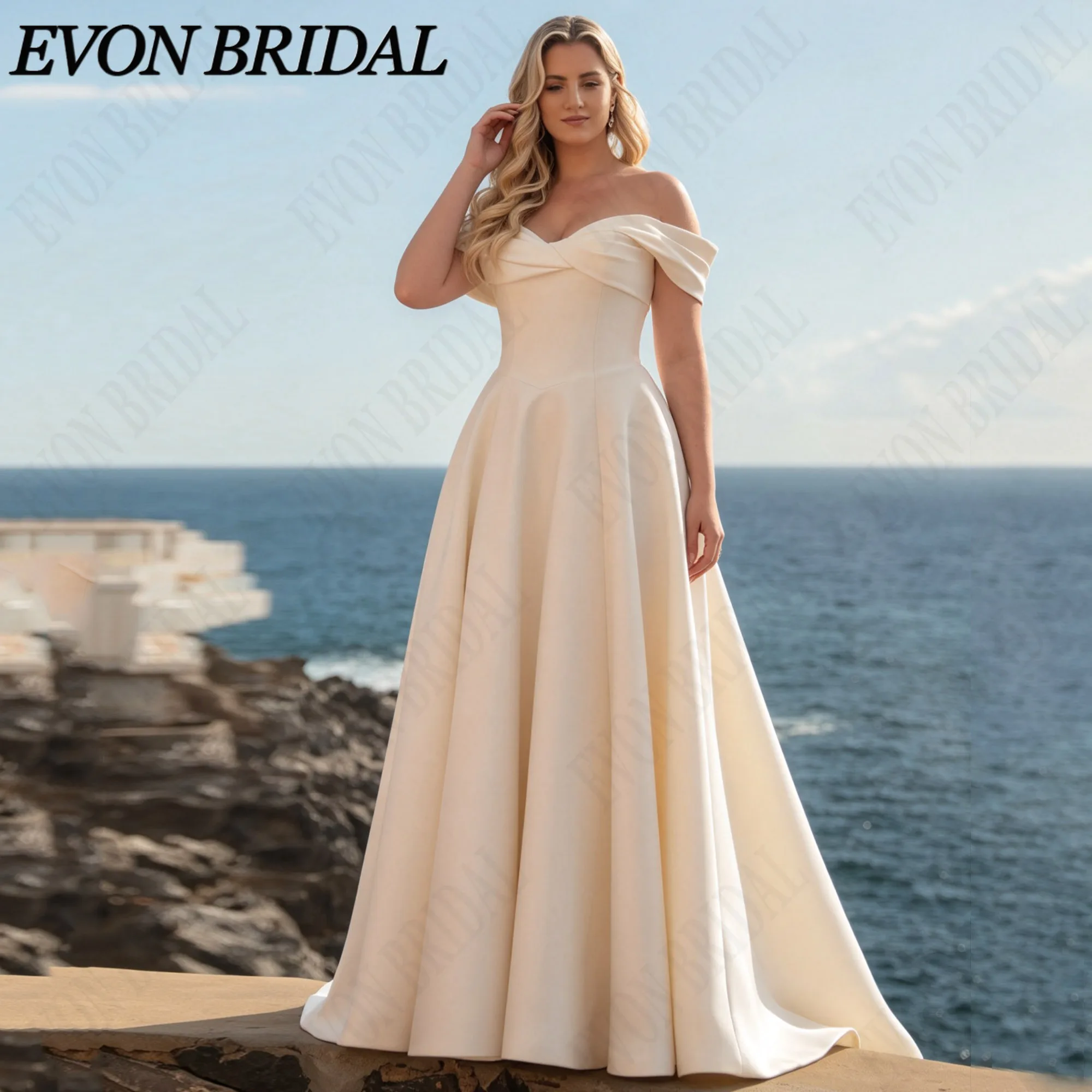 EVON BRIDAL Sweetheart Neck Customized Wedding Dress Plus Size Off The Shoulder Satin Bride Dresses A-Line Lace Up Bridal Gown