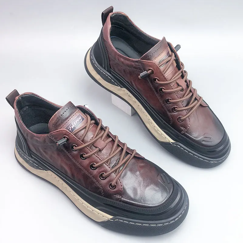 

New 2023 Men Casual Genuine Leather Sneakers Crocodile Pattern Comfortable Men Daily Leather Men Walking Shoes Black Brown