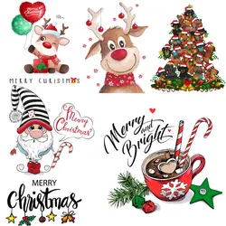 Christmas Tree Patches on Clothes Cartoon Cute Santa Claus Iron-on Transfer for Clothing Thermoadhesive Stickers Gnome Elk Patch