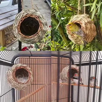 手工草編鳥巢 - 創意虎皮鸚鵡鳥屋,天然柳條編織鳴禽籠(環保材料) 10 最佳銷售 鳥巢 - №4