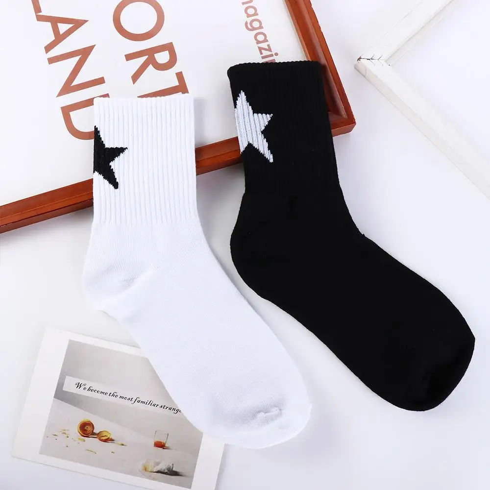 Sporty Sweat Absorption Anti-Odour Couple's Version Tide Mid-Calf Socks Korean Style Outfits Five-Pointed Star Socks