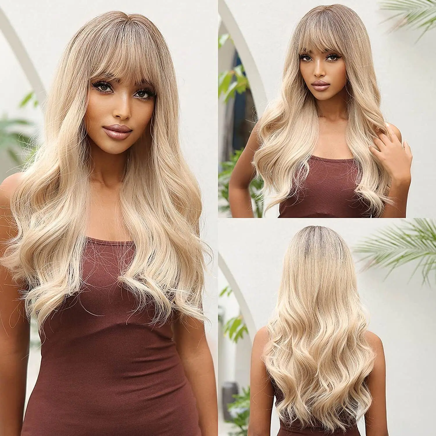 

Long Body Natural Wavy Ombre Platinum Blond Fanshion Hair Wigs