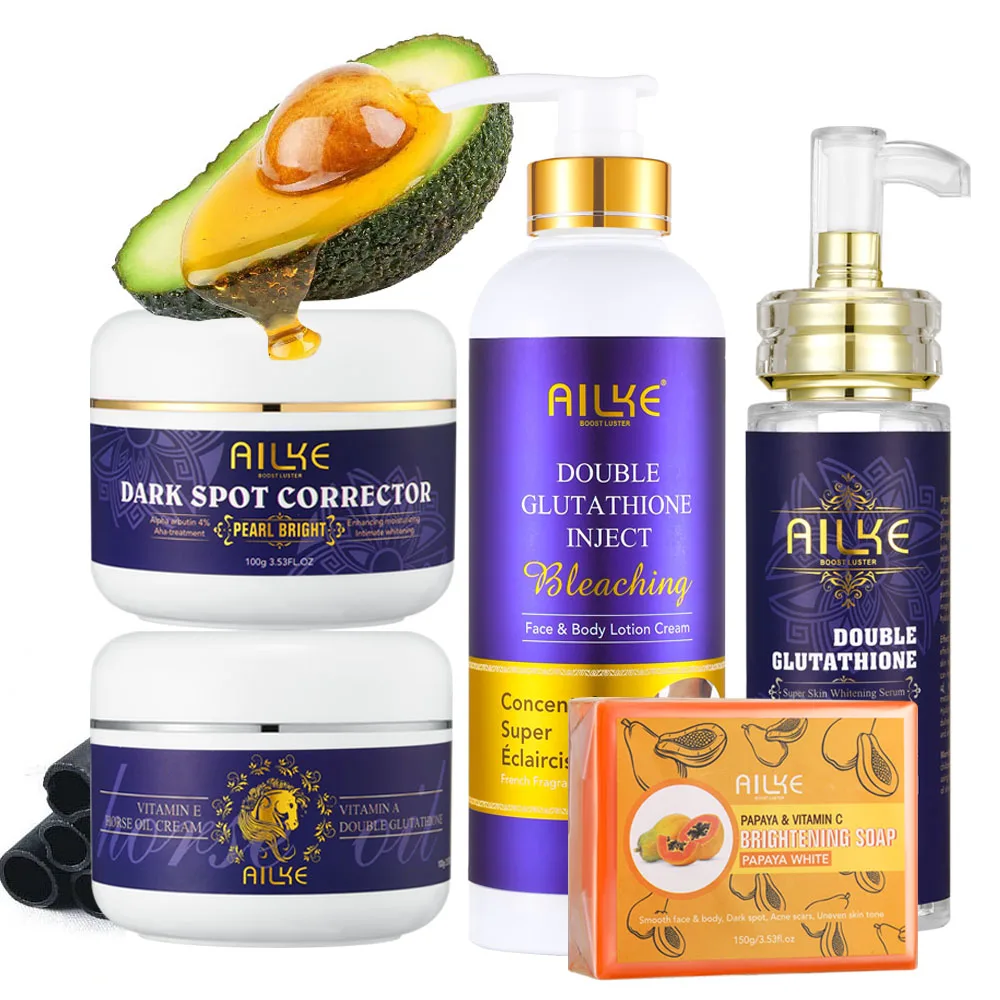 AILKE Bleaching Set, With Double Glutathione, Lightening, Moisturizing, Remove Black Spots, Melanin, Skin Whitening Face Care