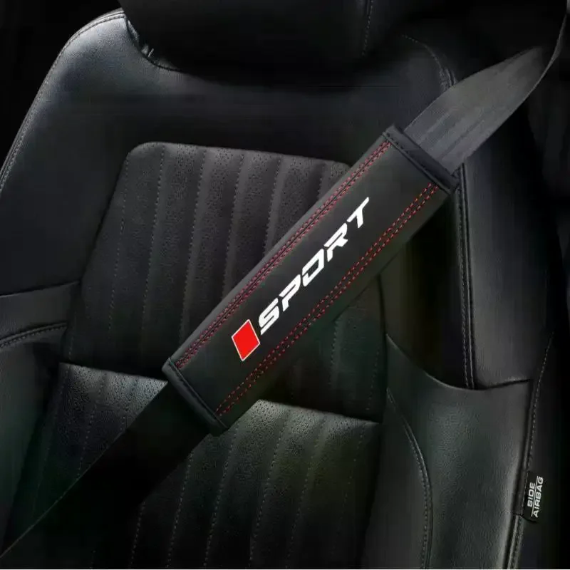 Car Seat Belt Shoulder Pad PU Leather Soft Comfortable Cushion Sport Logo Print For Daily Driving Long Trips Fits Most Cars view 5
