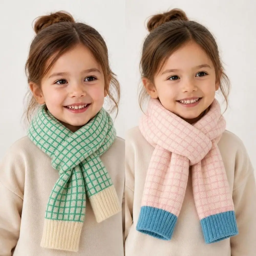 Plaid Pattern Knitted Wool Scarf Windproof Thermal Thicken Warm Winter Shawl Neckerchief Winter Outdoor Snood Cowl