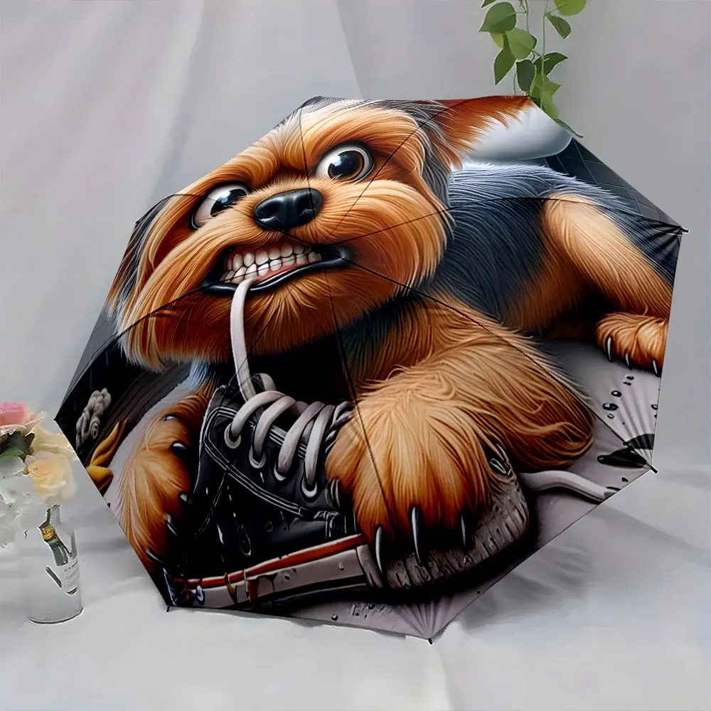 1PC Adorable Dog Design on Umbrella for Pet Lovers Print 8 Iron Ribs Folding Umbrella Auto-Open Fashion Sunshade