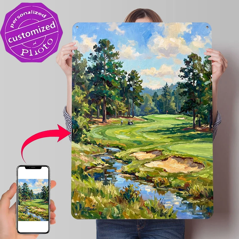 Golf Course Landscape Painting Printed Poster Customized Wall Art Retro Vintage Metal Tin Signs for Decoration Home Decor Room
