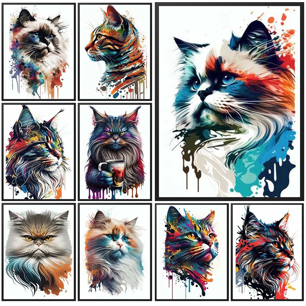 

Abstract Cat Animals Ink Wash Poster Wall Pictures For Living Room Nordic Poster Wall Art Canvas Painting Home Decor Unframed