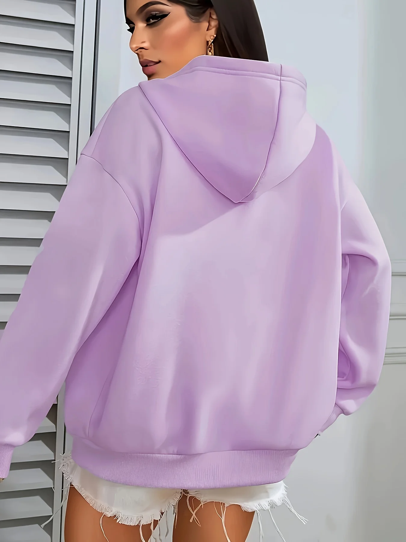 Plus Size Simple Solid Color Hoodie Casual Kangaroo Pocket Drawstring Long Sleeve Hooded Sweatshirt Women\'s Plus Size Clothing