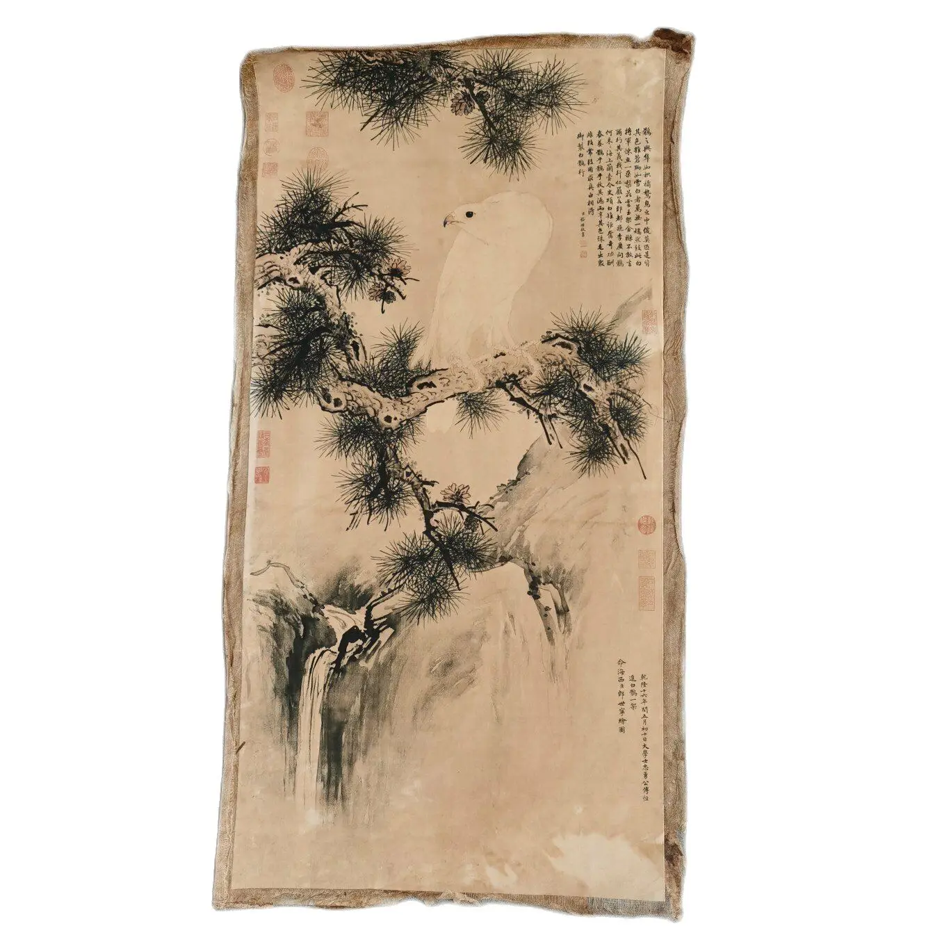 Chinese Old Scroll Lang shi ning's White Eagle Painting Rice Paper Painting Slic