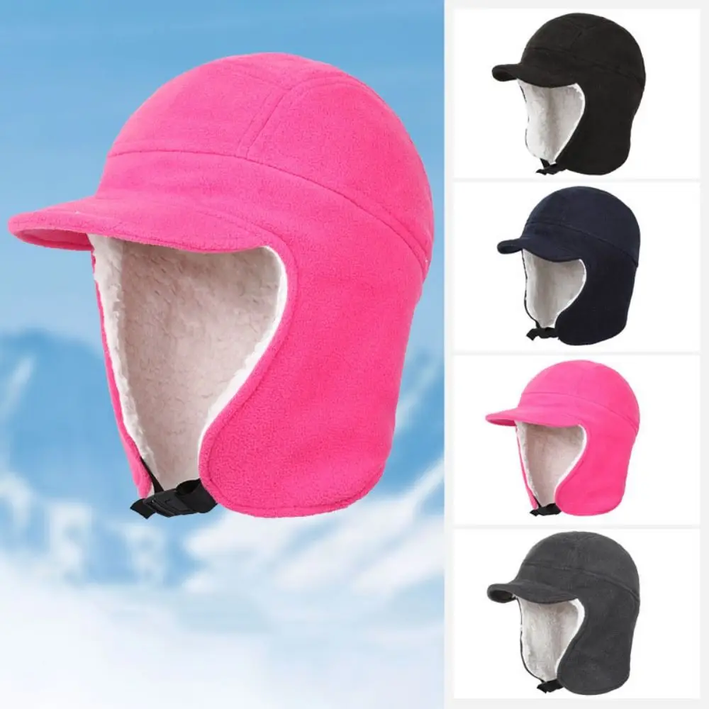 Simple Windbreak Ear Protection Plush Cap Fleece Lining Soft Ski Pullover Cap Casual Keep Warm Riding Earflap Cap Hiking