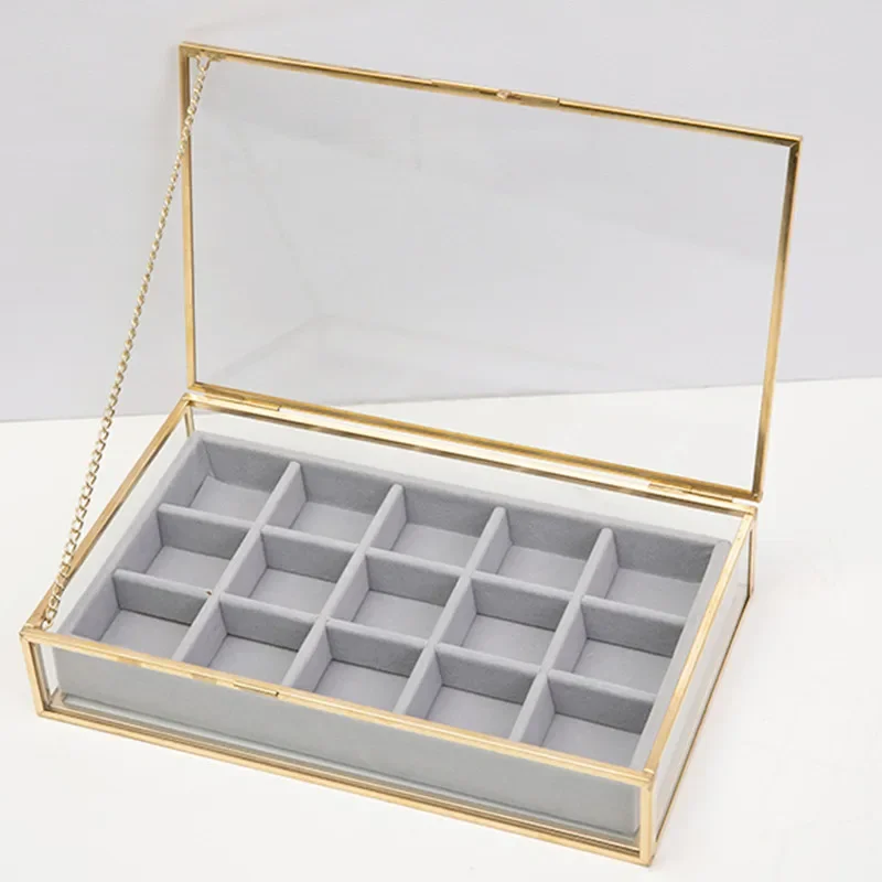 

Rectangle Glass Earring Jewelry Display Organizer Transparent Multi-purpose Desktop Ring Jewelry Showcase Cosmetic Storage Box