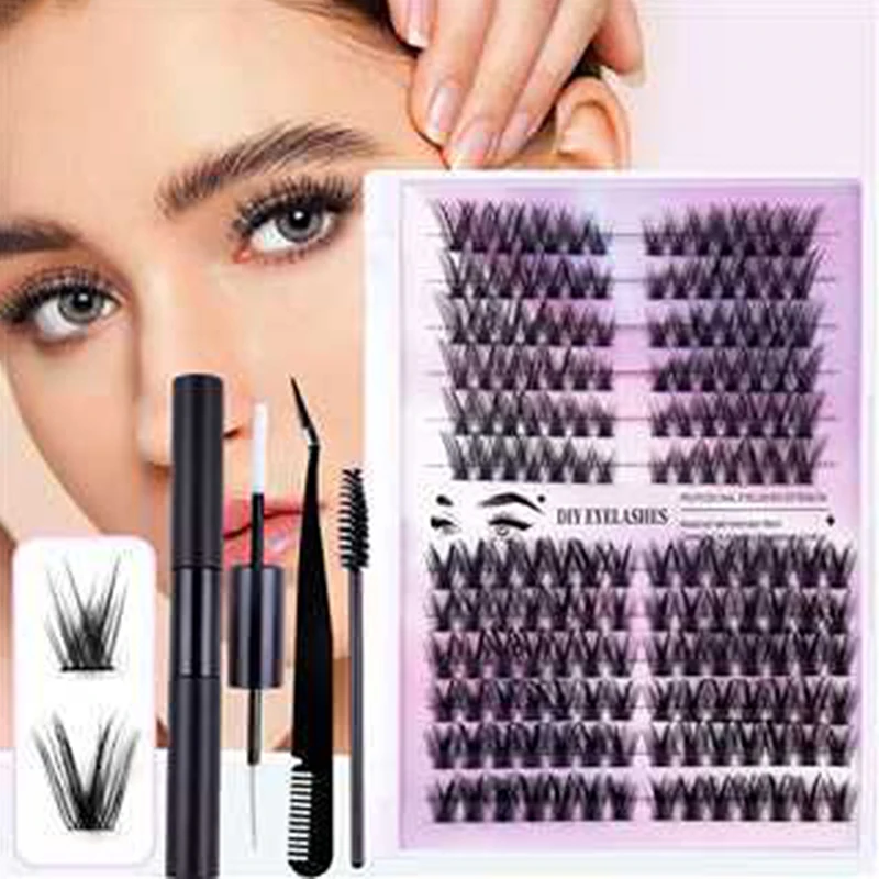 DIY Eyelash Set 240pcs Individual Lashes Cluster D Curl, 10-16mm Mix Lash Clusters With Lash Bond，Seal And Lash Applicator Tool