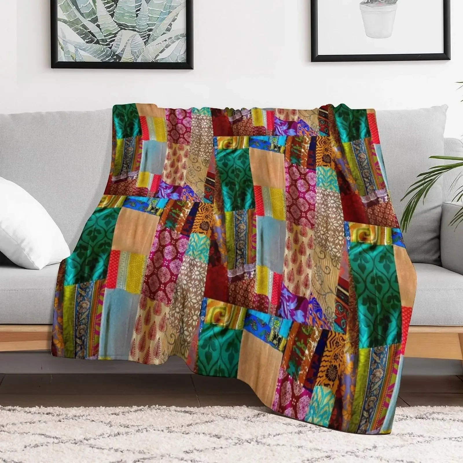 Kantha Silk India Saries repurposed into Boho Goddess Throw Blanket Designers Soft Blankets