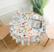 

Elastic Edged Vinyl Fitted Tablecloth Flannel Backed & Elastic Edge Oil Table Cover Table Protector 35''-43"/43"-55'' Diameter