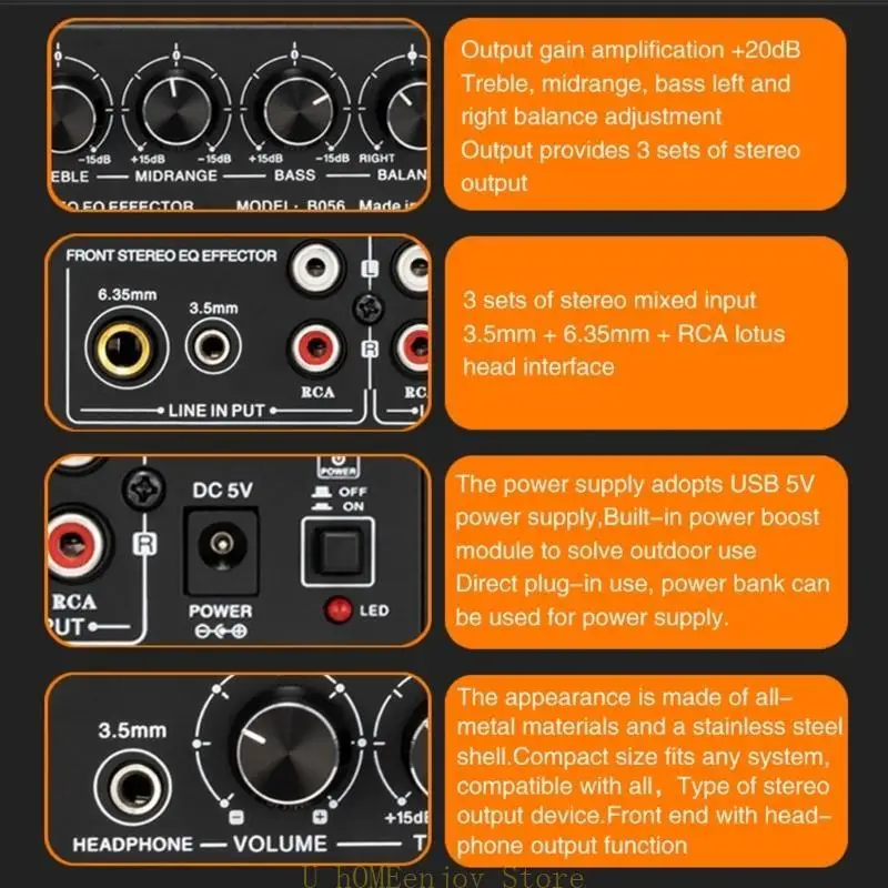 

B0KF DC5V Sound Processor Sound Mixer Metal Housing Preamplifier Professional