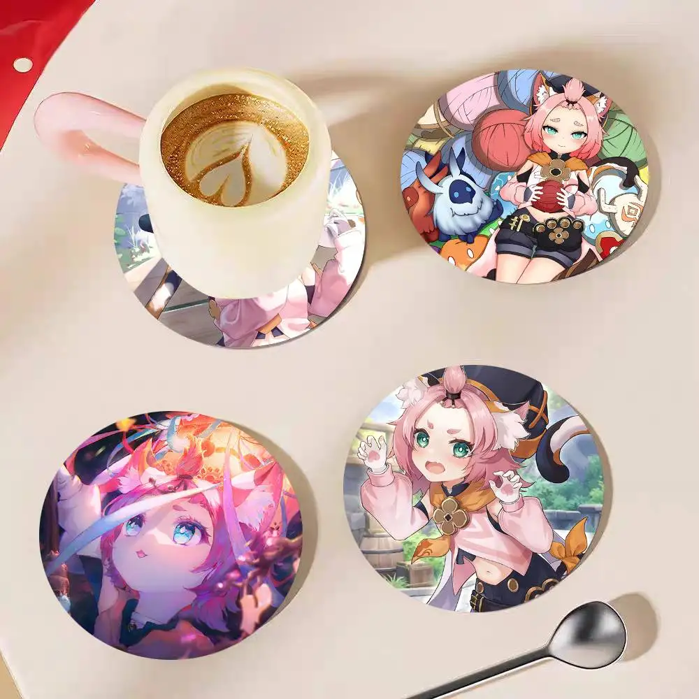 Game Genshin Impact Diona Katzlein Anime Wooden Coasters Heat-resistant And Non-slip Suitable For Restaurants And Cafes