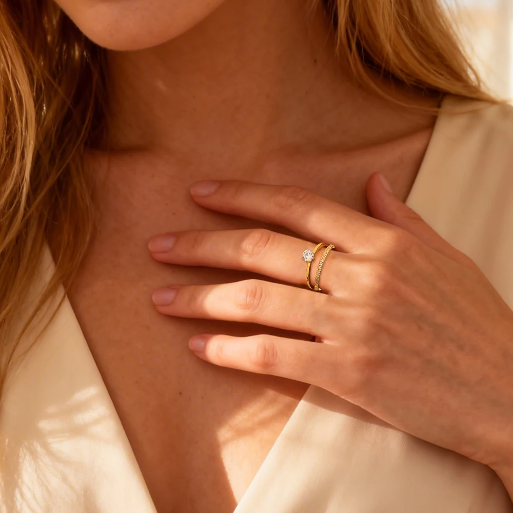 Ellipse Shaped 18K Gold Plating Women's Ring Stainless Steel Waterproof Jewelry Valentine's Day Gift Preferred