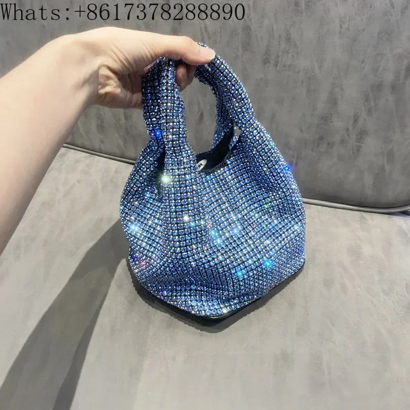 New rhinestone handbag hard bottom stereotypes 2024 Guangzhou quality vest bucket shoulder bag chain dinner wallet