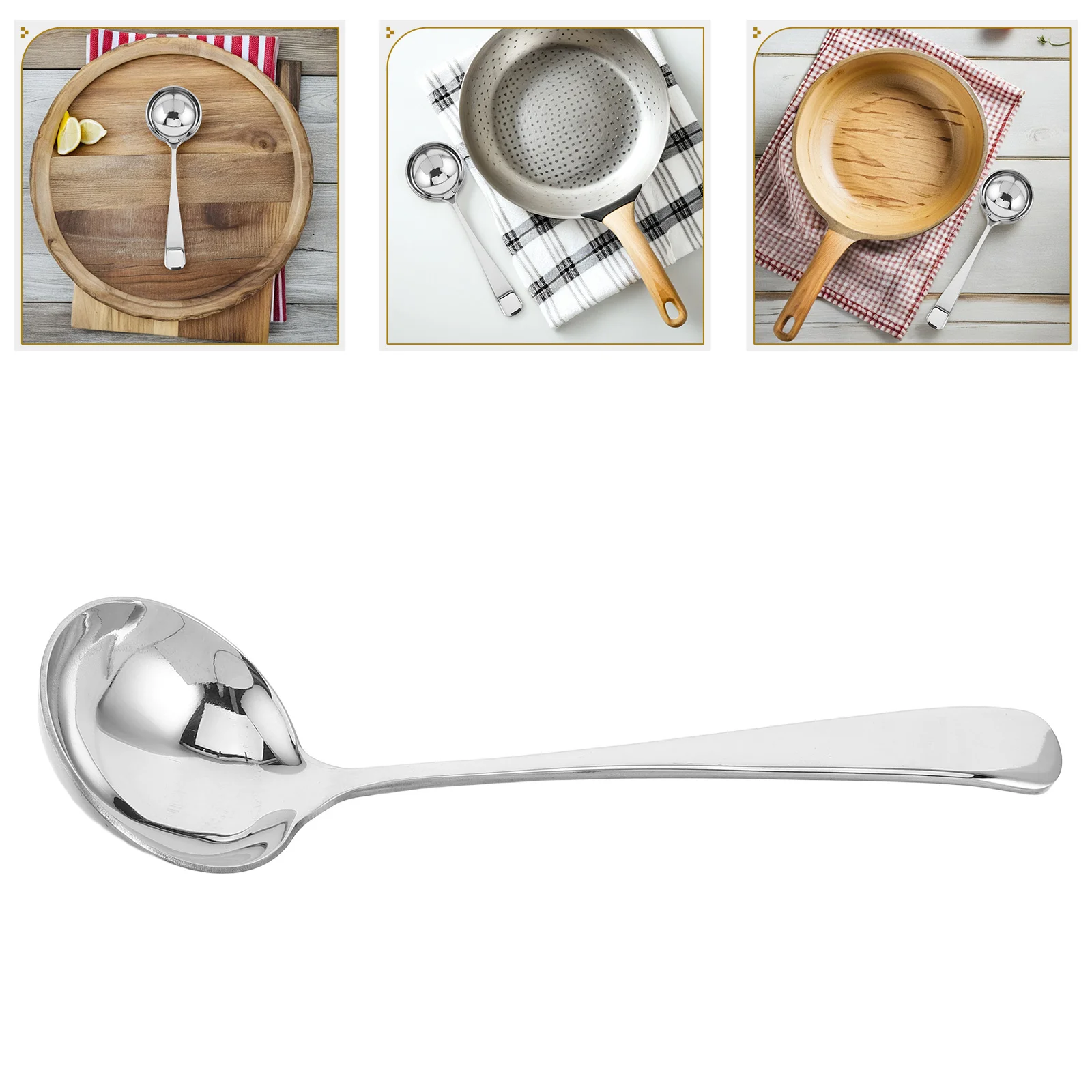 

Stainless Steel Ladle for Soup Gravy Sauce Serving Ideal Kitchen Cooking Utensil Long Handle Heat Resistant Asian Spoon