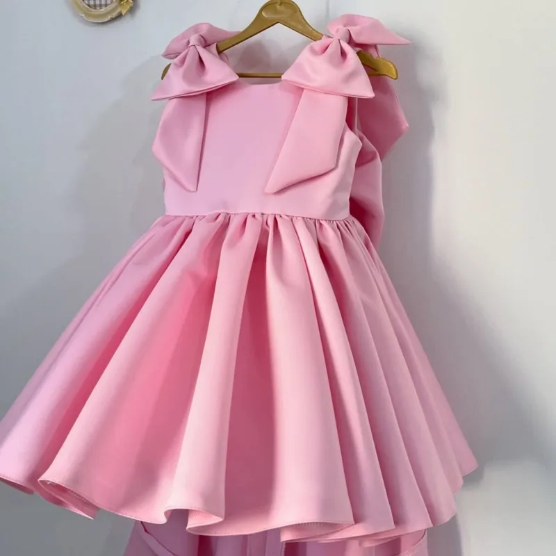 Baby Girl Princess Satin Silk Tutu Dress Bow Shoulder Infant Teens Child Tail Vestido Birthday Wedding Party Baby Clothes 1-14Y