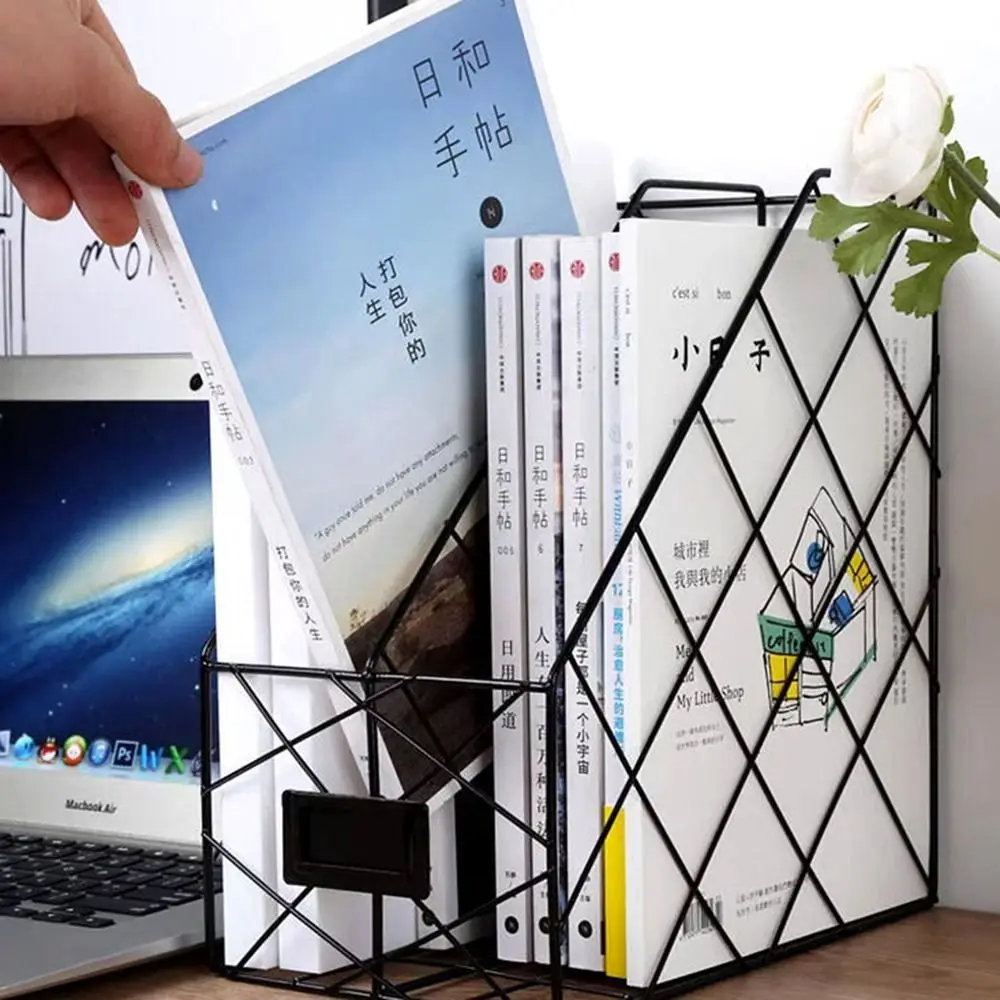 Vertical Metal Desktop File Shelf Mesh Wrought Iron Magazine Storage Rack Multifunction High Appearance Level Storage Shelf