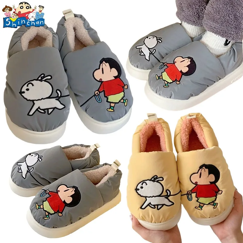 

Плюшевые хлопковые тапочки Crayon Shin-chan для мужчин и женщин, милые утолщенные зимние тапочки в стиле аниме Shinchan, домашняя повседневная обувь, подарки