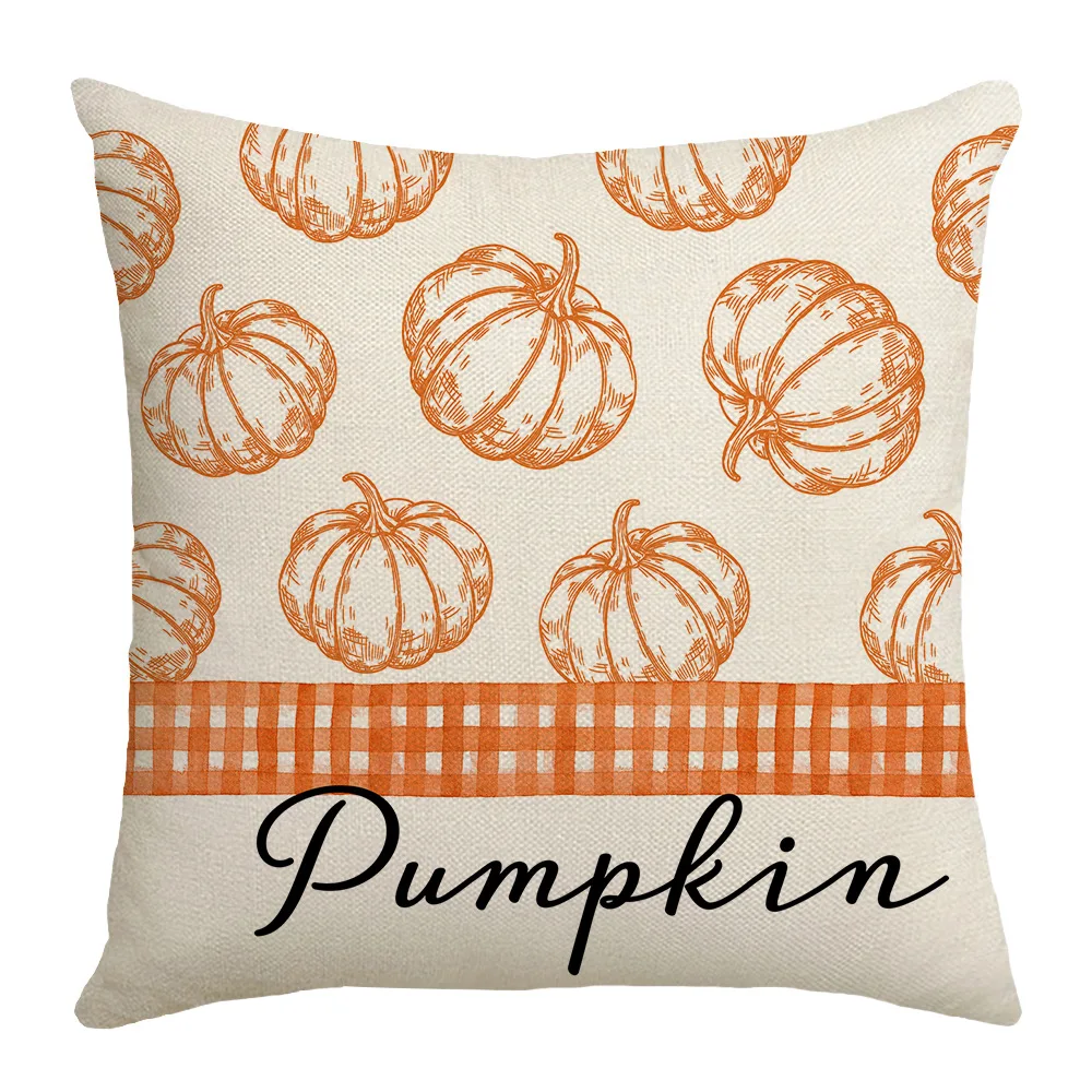 Fall Thanksgiving Pillow Cover 45x45cm Linen Pillow Case Farmhouse Home Decor Cushion Cover Square Linen Pillowcase for Couch