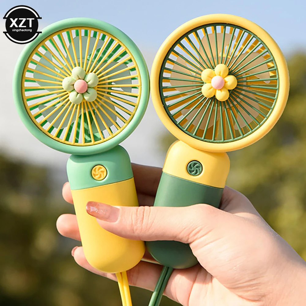 Neue niedliche Blume Hand ventilator USB-Aufladung Mini tragbare Ventilator Haushalt Cartoon Lüfter Kühlung Cartoon gehalten Lüfter 4 Farben Sommer