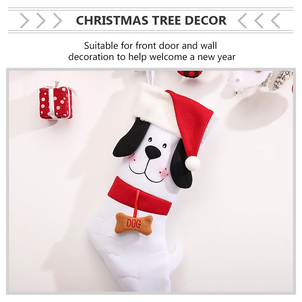 2 Pcs Dog Christmas Stocking Xmas Socks Ornament Stockings Pendant Decoration Tree Cartoon Wall Hanging Flannel Ornaments