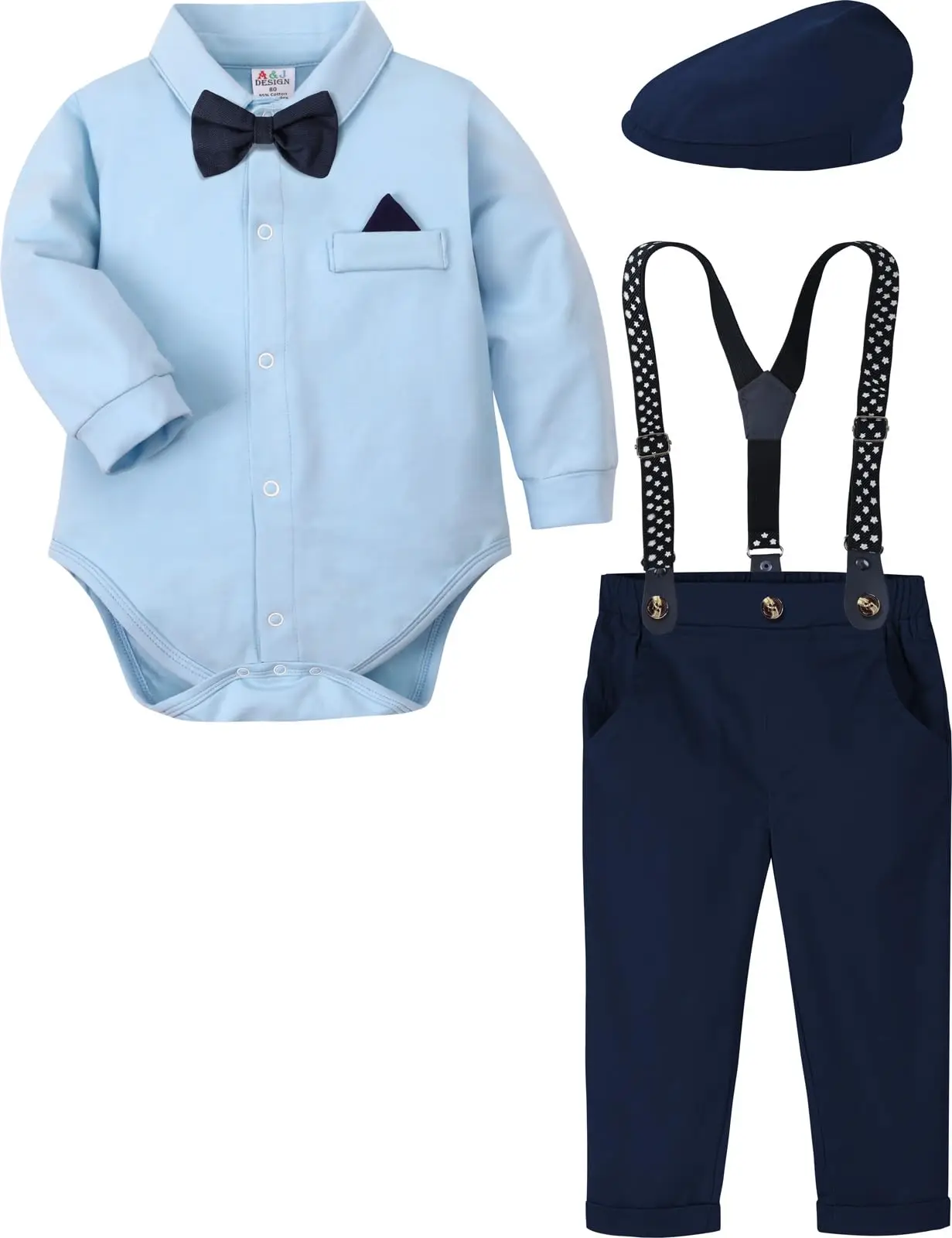 Baby Boys Suit Newborn 1st Birthday Outfit Infant Wedding Bodysuit Suspenders Clothes Sets Christmas Christening Costume