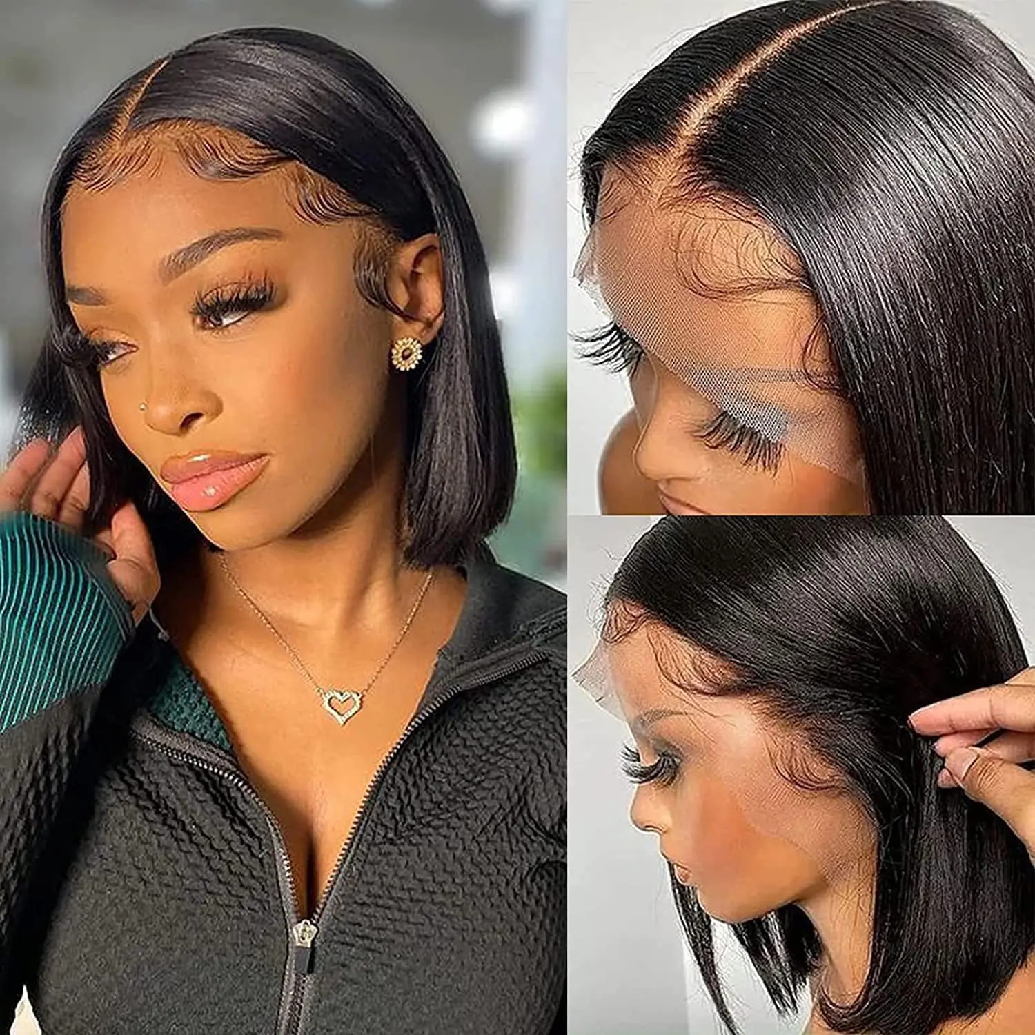 Short Bob Wig Human Hair 220% 13x4 Lace Front Wigs Human 
