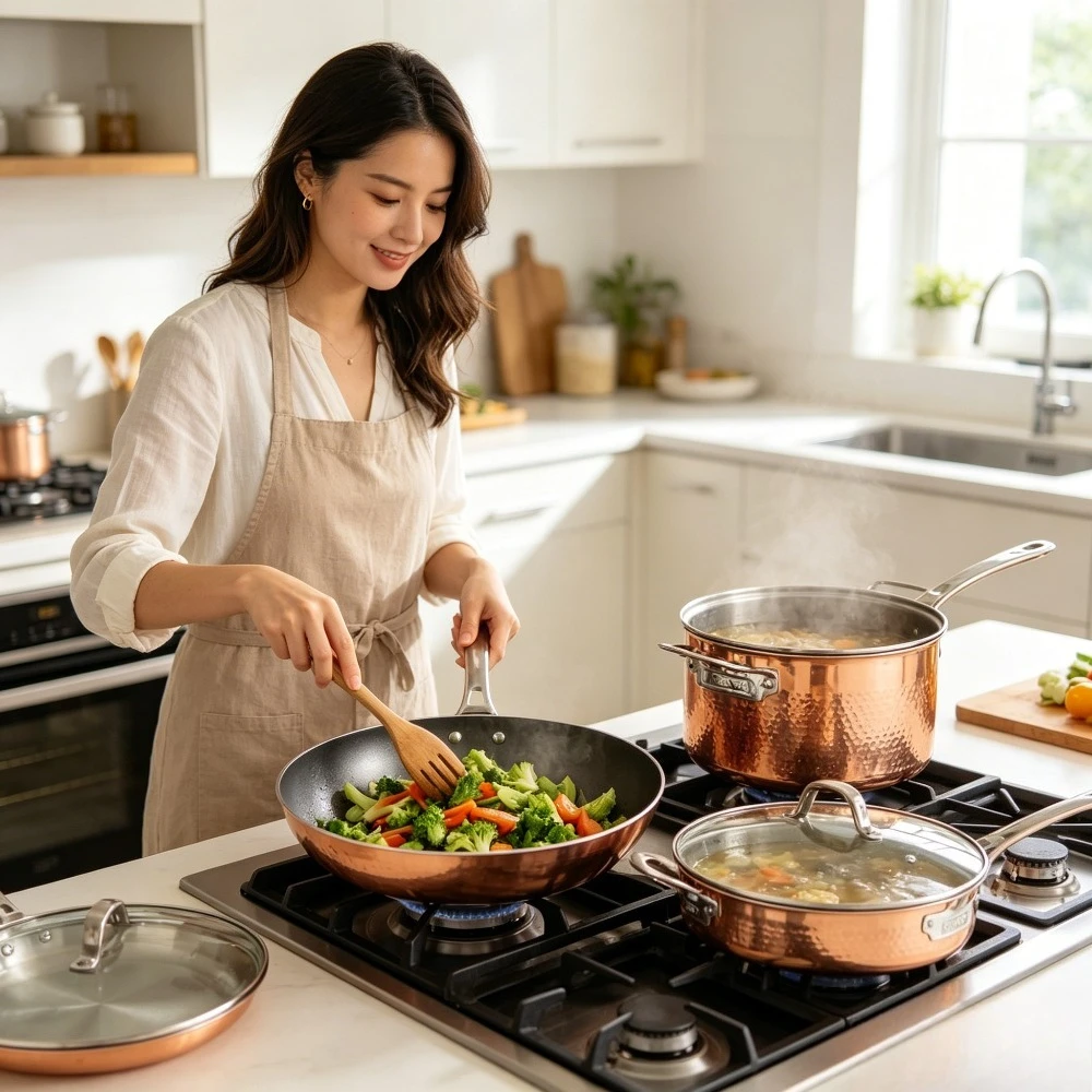 Hammered Copper Cookware Set 6